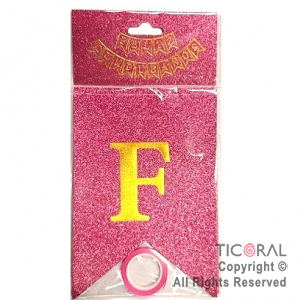 BANDERIN FELIZ CUMPLE LUJO DX ROSA/FUCSIA CON GLITTER CON STAMPING x 1